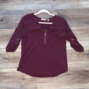 3/4 sleeve maroon blouse
